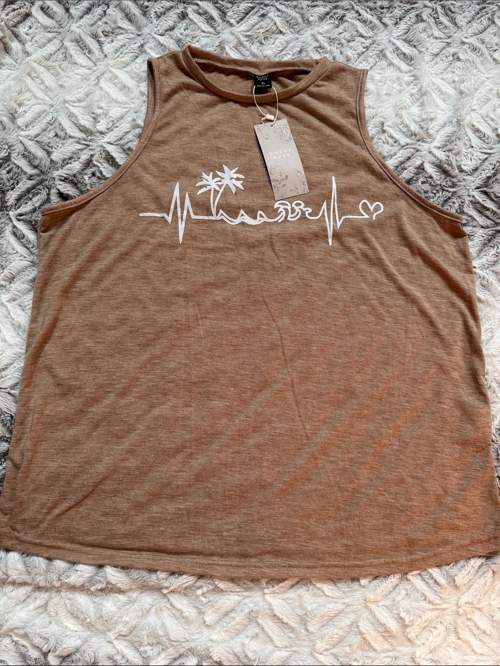 Brown Palm Wave Graphic Tank Top